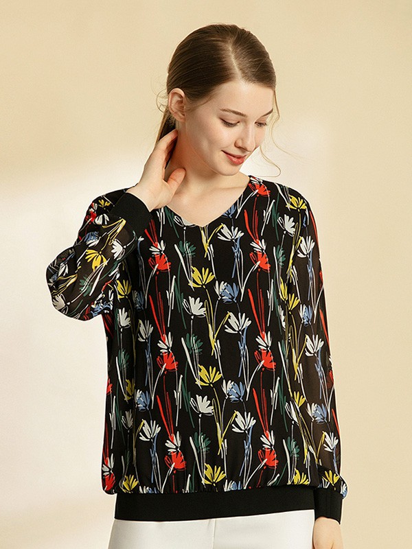 吉蒂2020秋季黑色印花上衣