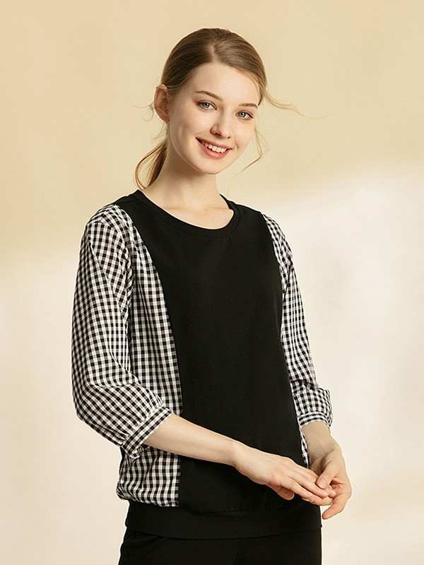 吉蒂2020秋季黑色格子上衣