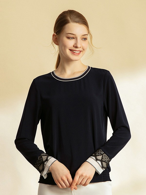 吉蒂2020秋季黑色撞色上衣