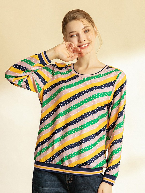 吉蒂2020秋季拼色条纹上衣