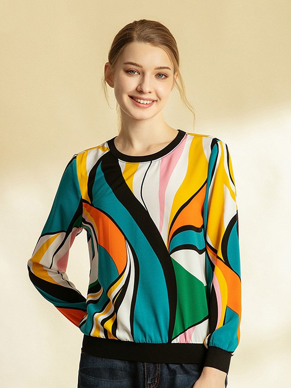 吉蒂2020秋季拼色印花上衣