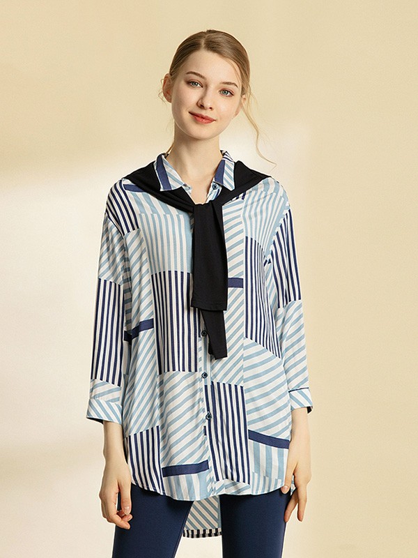 吉蒂2020秋季蓝色印花衬衫