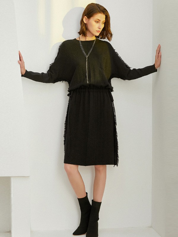 丽莫女装2020秋冬季军绿色纯色针织衫