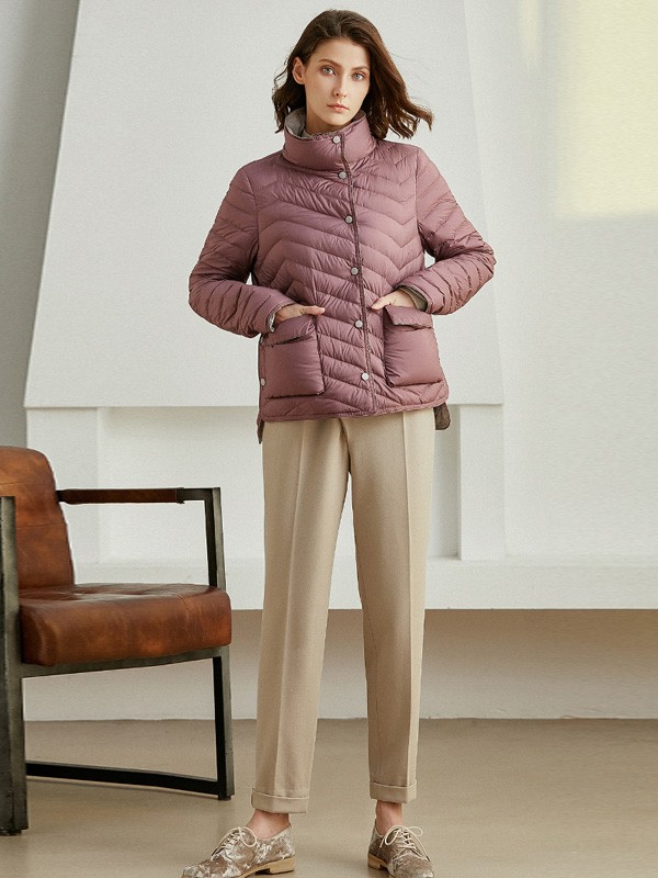 丽莫女装2020秋冬季粉色纯色羽绒服