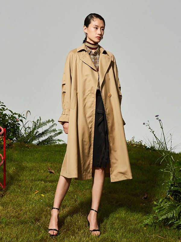 OTT女装2020秋冬季卡其色长款风衣