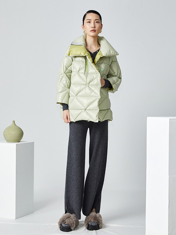 OTT女装2020秋冬季绿色翻领羽绒服