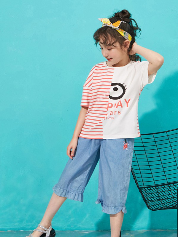 唯思凡2020春夏季粉色条纹T恤