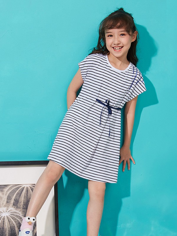 唯思凡weisifan童装2020春夏季白色条纹连衣裙