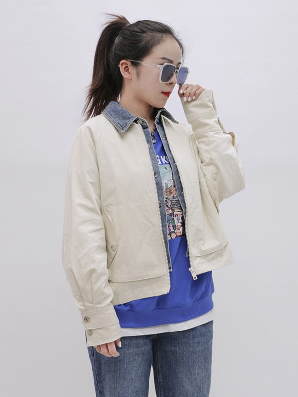 UZZU女装2020秋冬季米色拼接外套