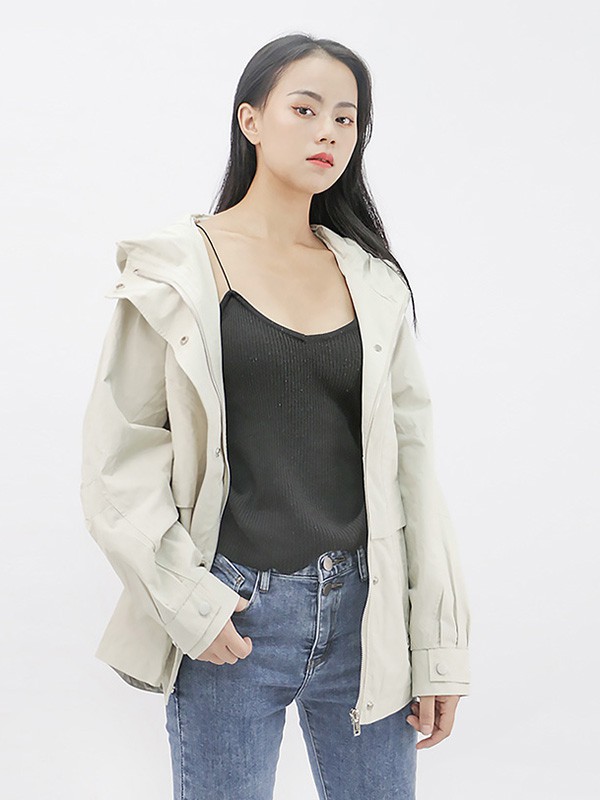 UZZU女装2020秋冬季米色连帽外套