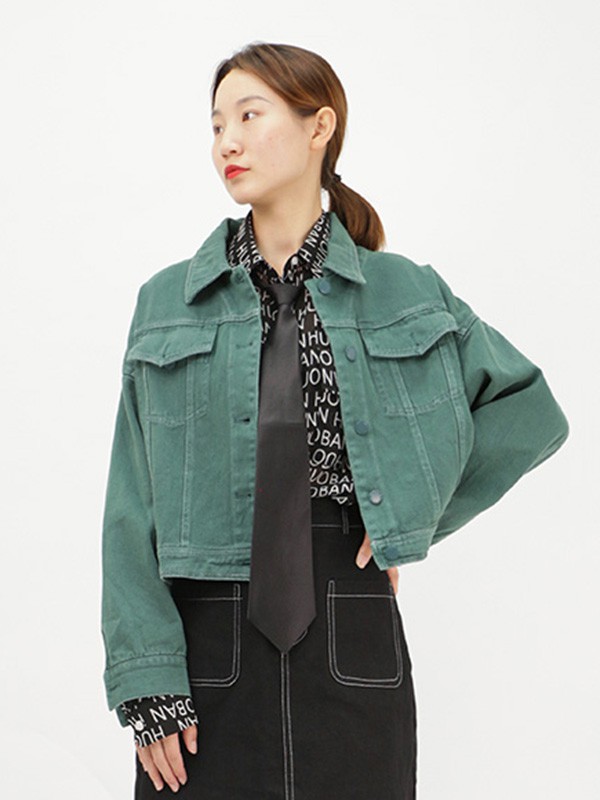 UZZU女装2020秋冬季墨绿色宽松外套