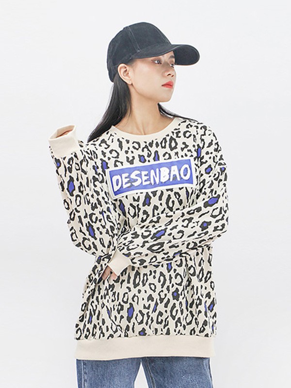 UZZU女装2020秋冬季米色豹纹上衣