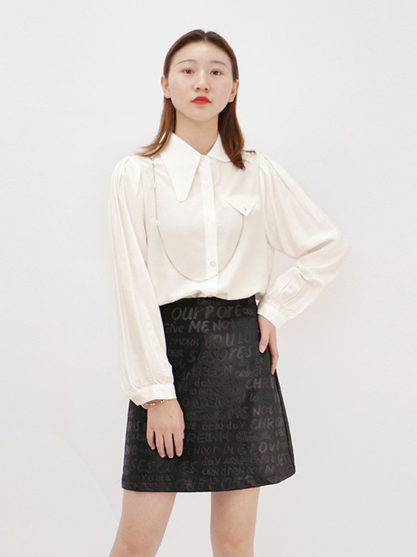 UZZU女装2020秋冬季米色宽松衬衫