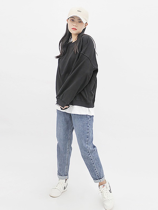 UZZU女装2020秋冬季黑色宽松上衣