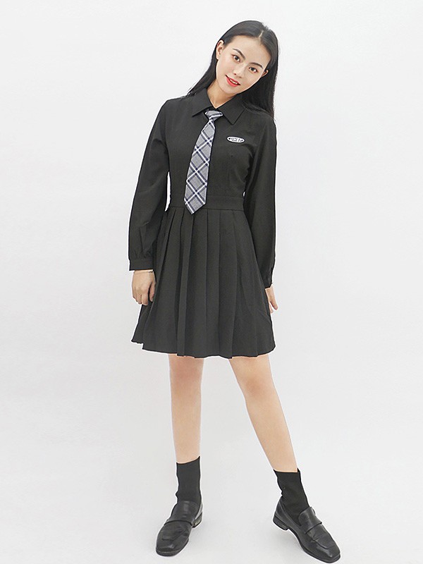 UZZU女装2020秋冬季黑色修身连衣裙