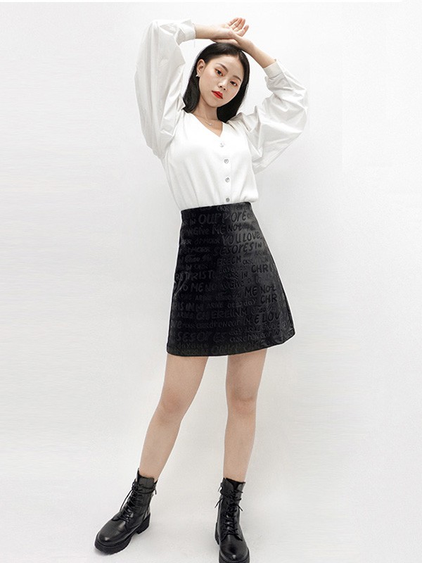 UZZU女装2020秋冬季白色泡泡袖上衣