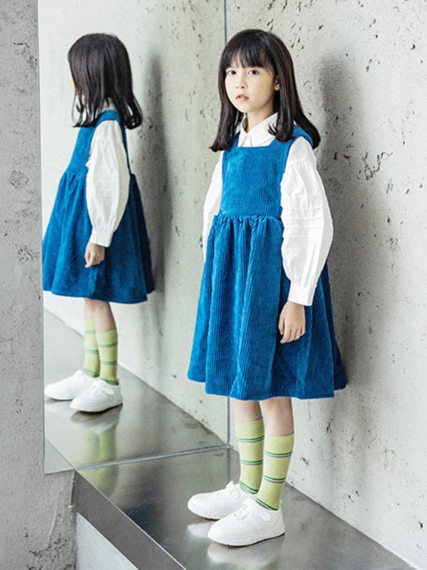 MACMIOCO童装2020秋冬季蓝色宽松背带裙