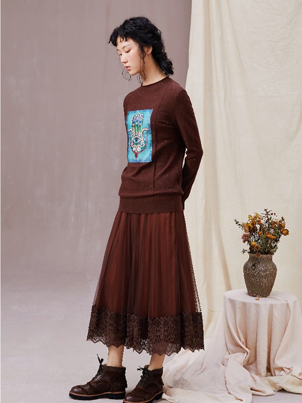 一城画一2020秋冬季咖啡色印花针织衫