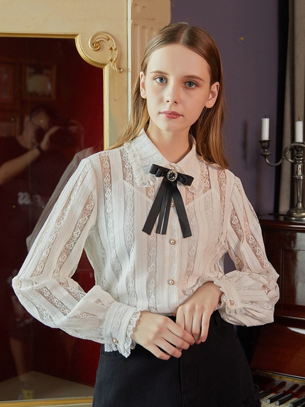 ins2020秋冬季白色纱网衬衫