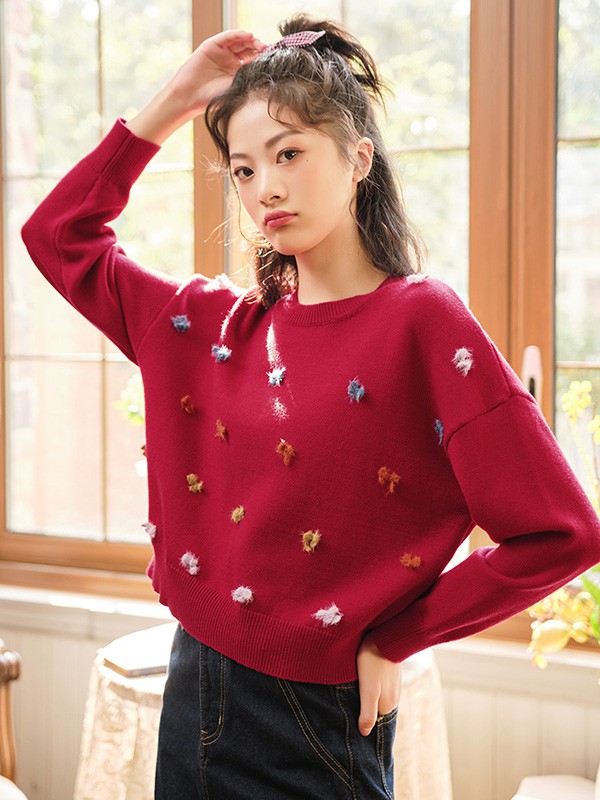 爱依服2020秋冬季红色宽松毛衣