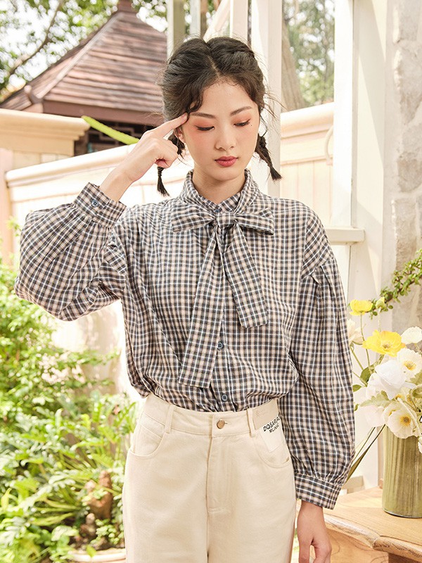 爱依服2020秋冬季黑色格子衬衫