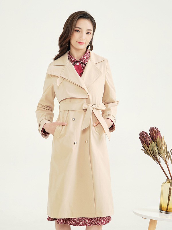 爱依服2020秋冬季米色长款风衣