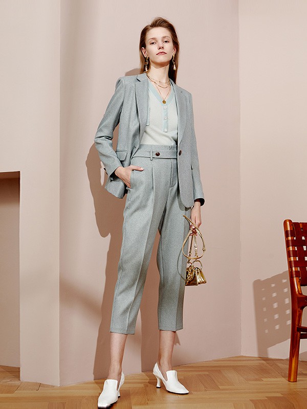佧茜文2020秋冬季蓝色修身西装