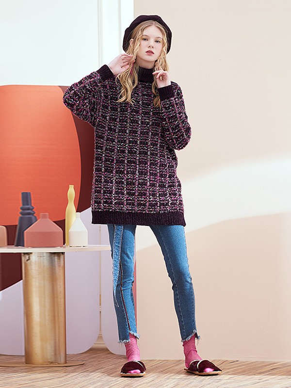 安所女装2020秋冬季黑色亮面毛衣