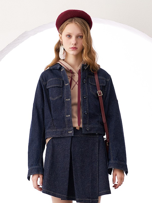 安所女装2020秋冬季藏蓝色宽松外套