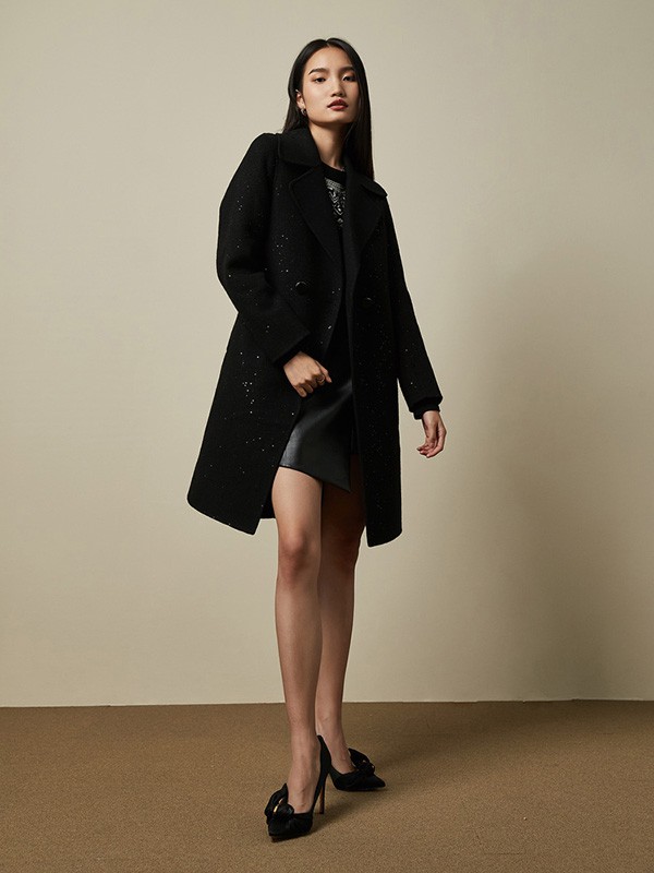 tedbaker休闲装2020秋冬季黑色亮片大衣