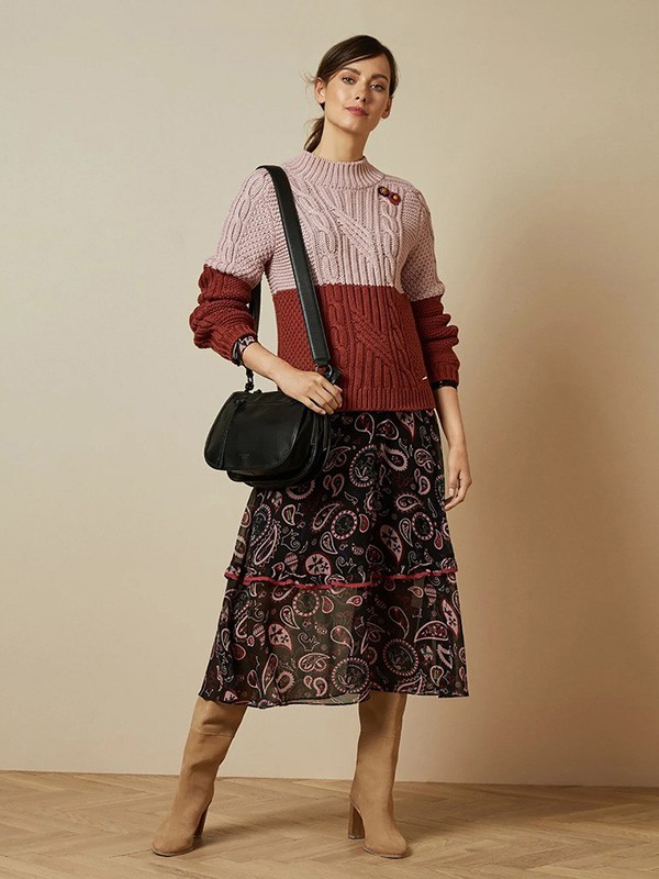 tedbaker休闲装2020秋冬季拼色宽松毛衣