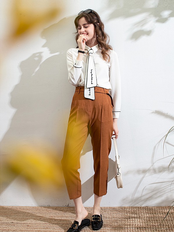 蒂蒂卡娜2020秋冬季白色系带衬衫