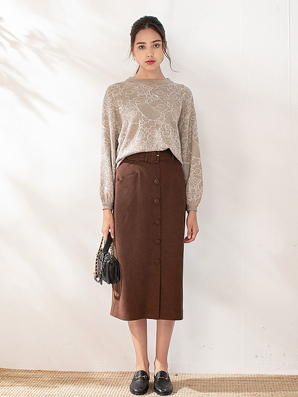 蒂蒂卡娜2020秋冬季杏色印花上衣