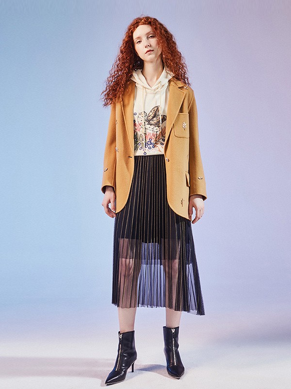 芳外2020秋冬季卡其色宽松大衣