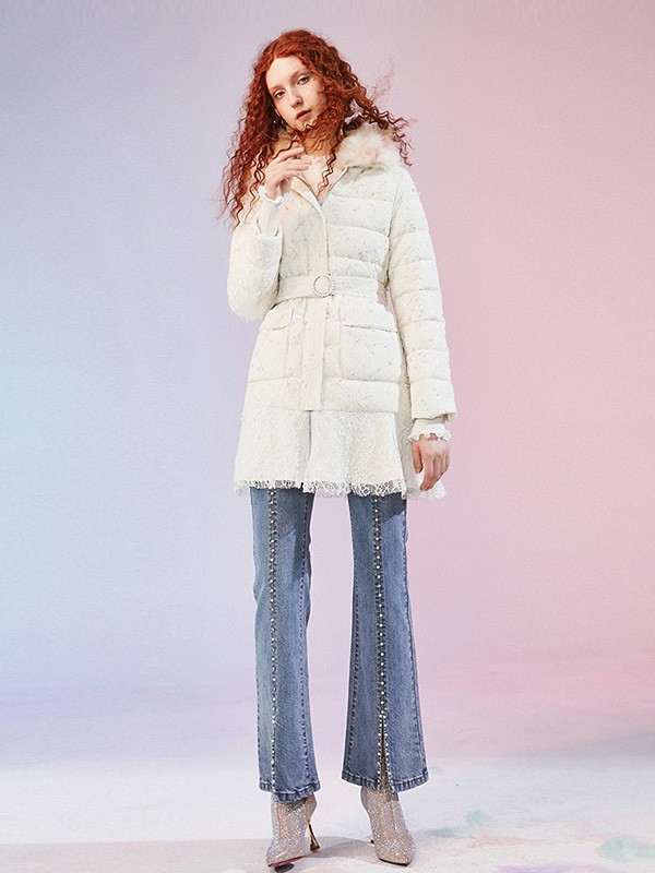 芳外2020秋冬季白色拼接羽绒服