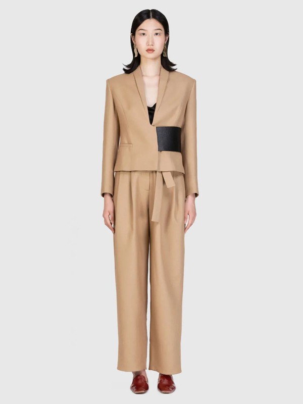 怡夕2020秋冬季卡其色纯色套装