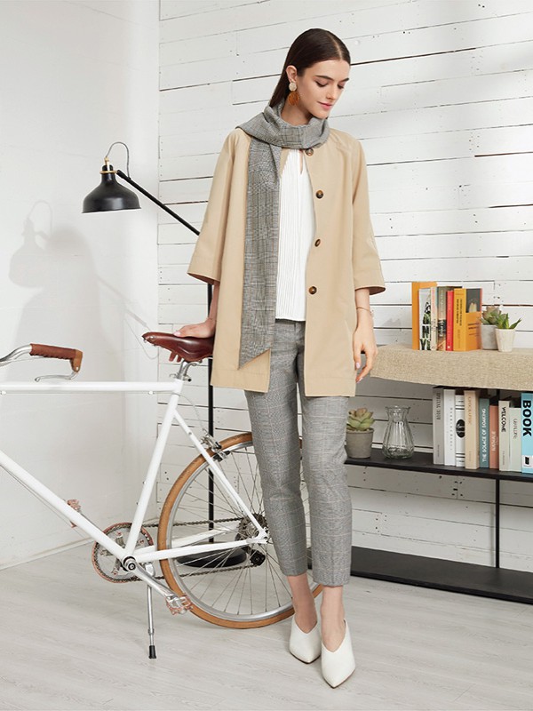 G2000休闲装2020秋冬季卡其色纯色风衣