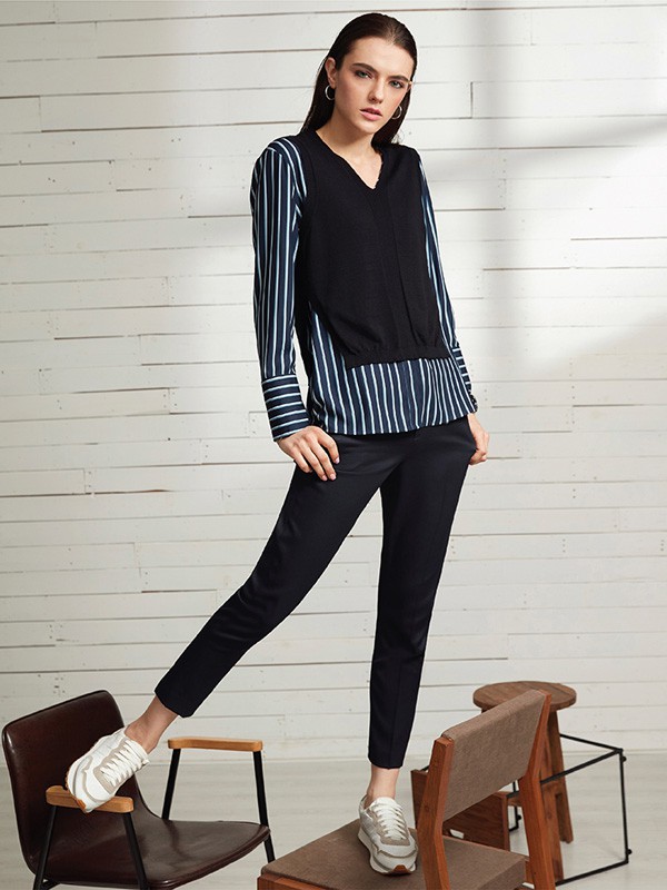 G2000休闲装2020秋冬季蓝色条纹衬衫