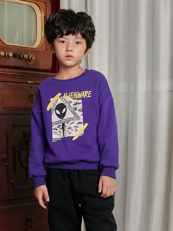 优露童装2020秋冬季紫色印花卫衣