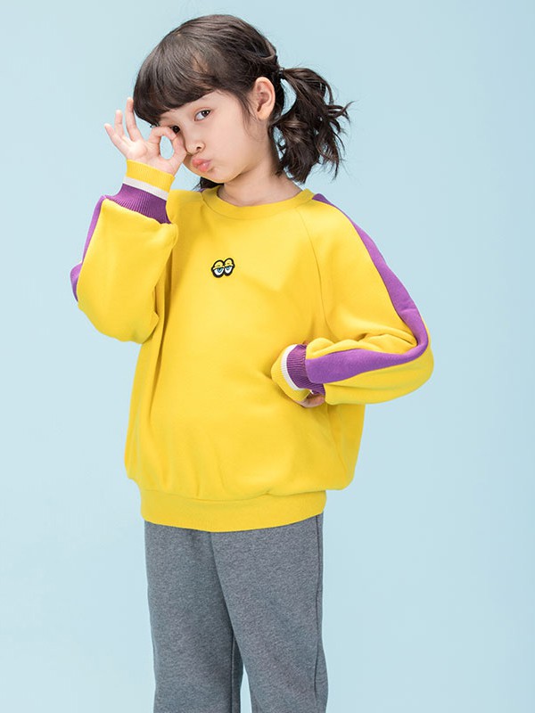优露童装2020秋冬季黄色纯色卫衣