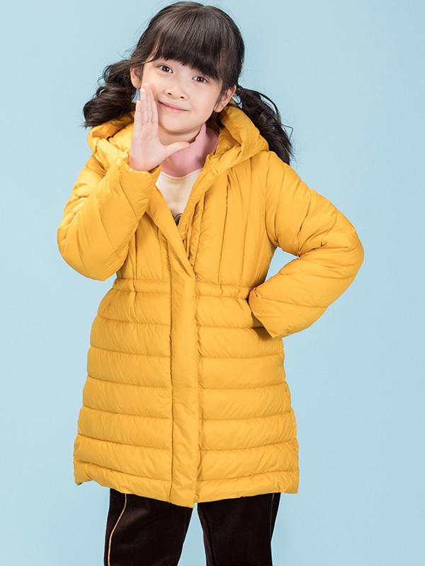 优露童装2020秋冬季黄色纯色羽绒服