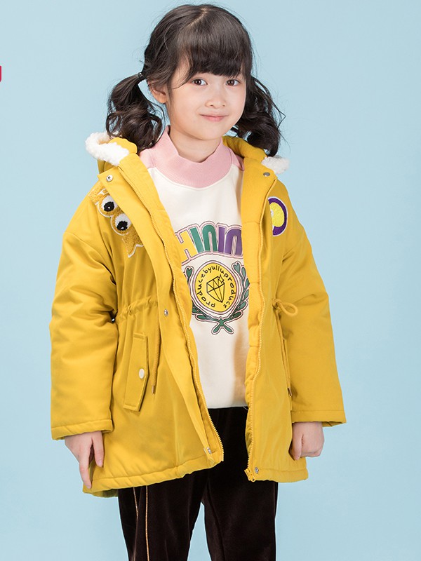 优露童装2020秋冬季黄色连帽棉服