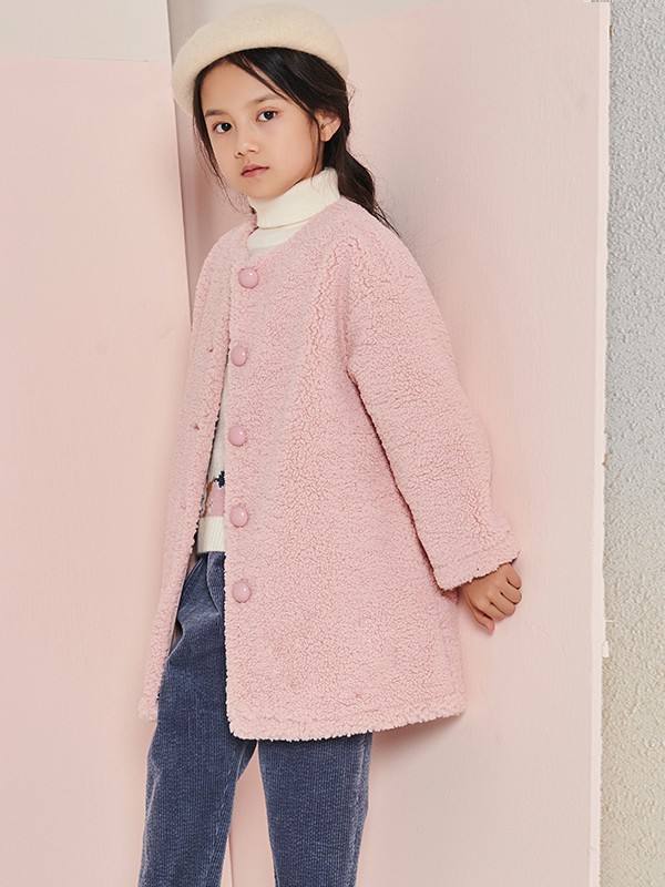 优露童装2020秋冬季粉色纯色外套