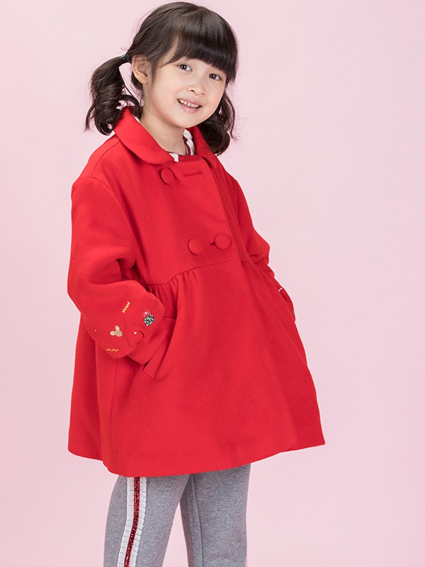 优露童装2020秋冬季红色纯色外套