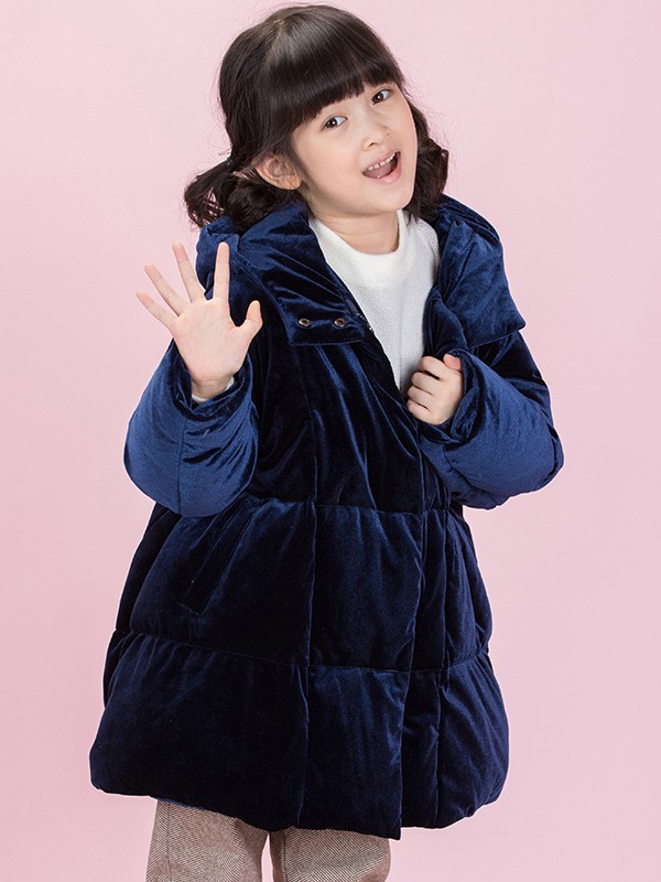 优露童装2020秋冬季藏蓝色纯色棉服