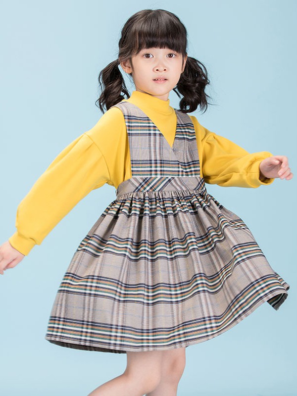 优露童装2020秋冬季灰色条纹背带裙