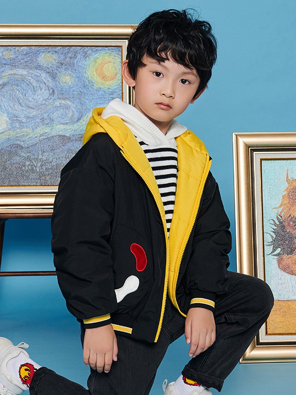 优露童装2020秋冬季黑色撞色棉服