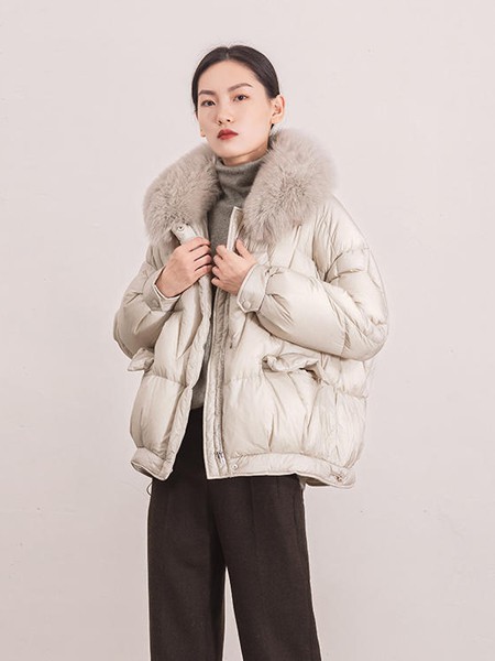 MeMx2020秋冬季灰色带毛领羽绒服