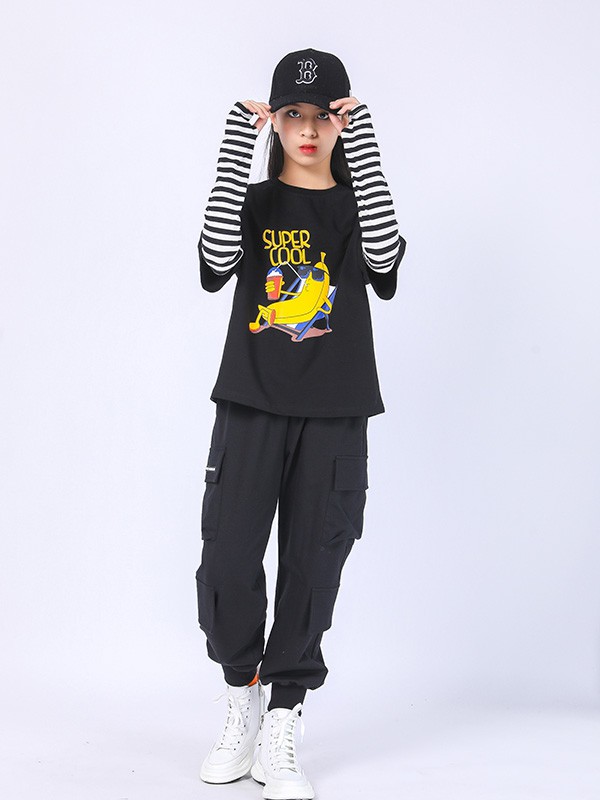 糖果布丁2021秋冬季黑色印花T恤