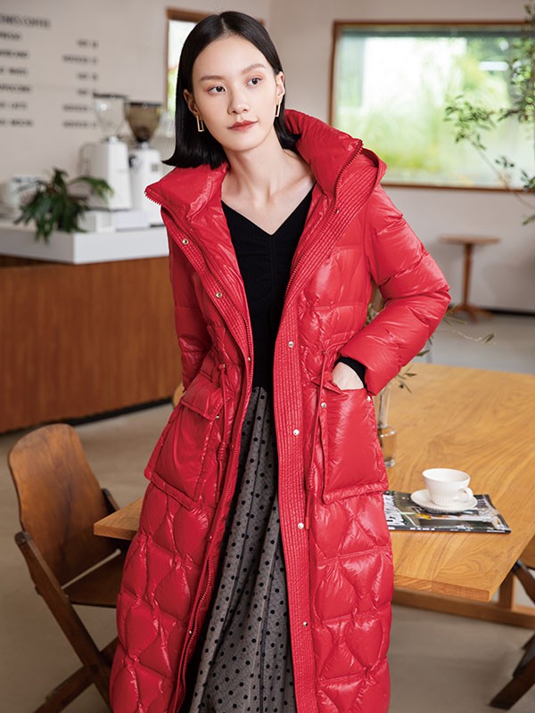 千百惠2021秋冬季红色纯色棉服